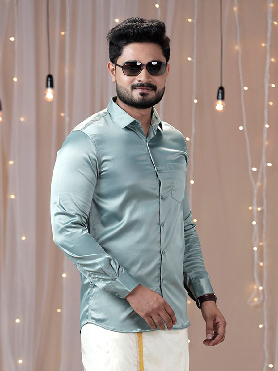 Mens Party Wear Grayish Green Full Sleeves Colour Shirt PSS8-Side view