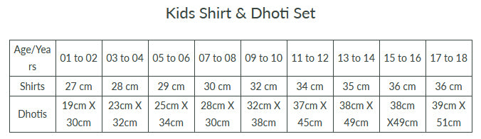 Boys Matching Dhoti & Shirt Combo Orange C33-Size chart