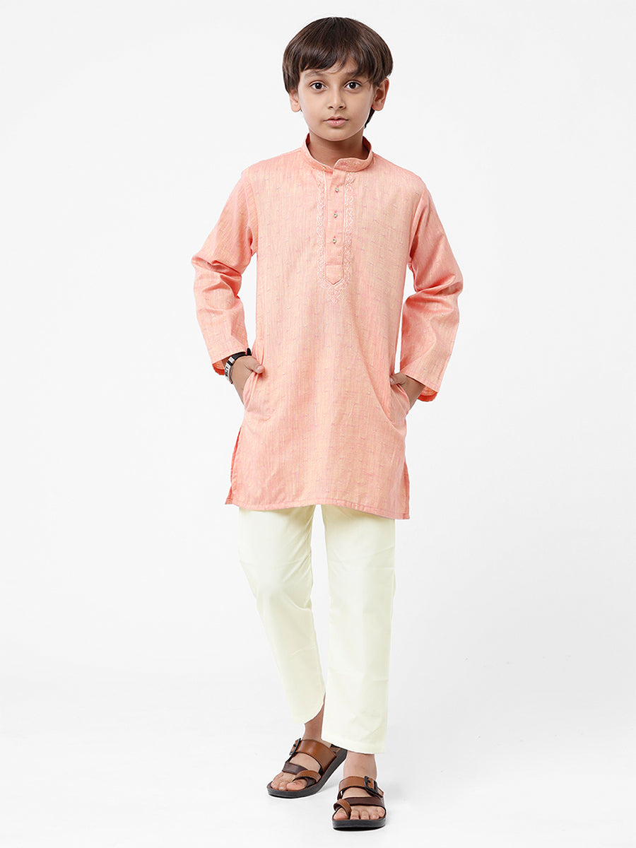 Boys Best Kurta Pyjama Set Pink-Front view