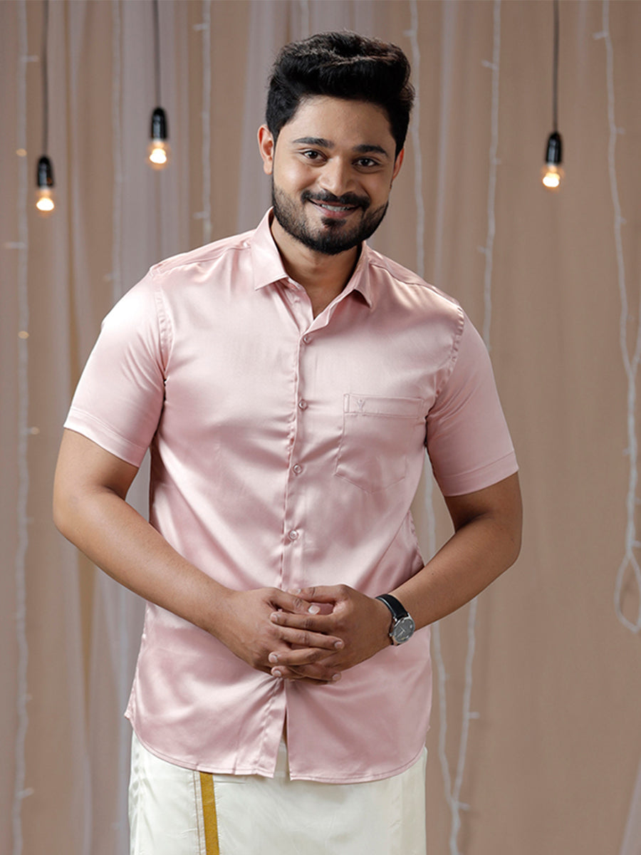 Mens Party Wear Pink Half Sleeves Colour Shirt PS9
