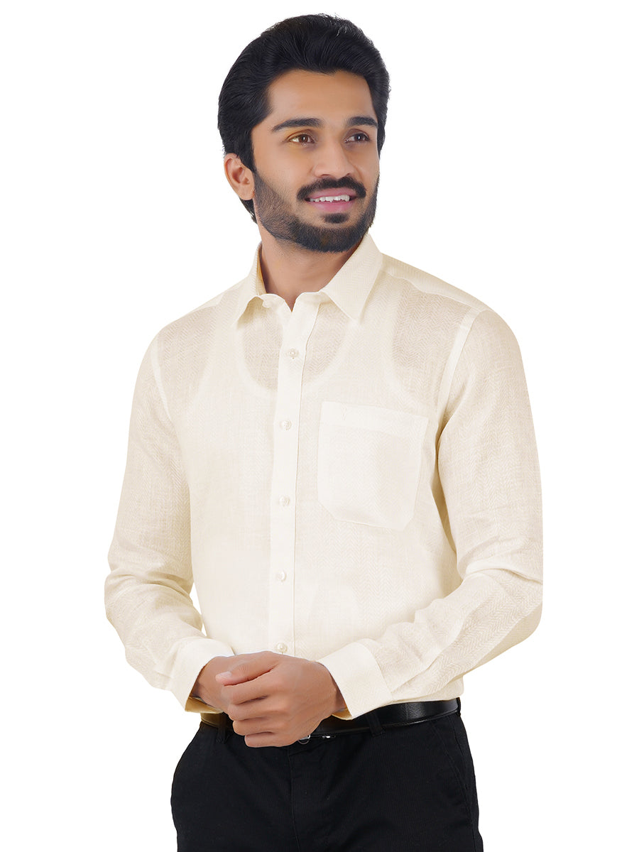 Mens Cotton Cream Shirt Full Sleeves Celebrity-Front view