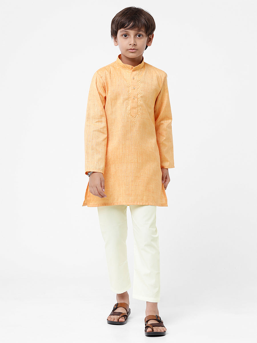 Boys Best Kurta Pyjama Set Orange-Front view