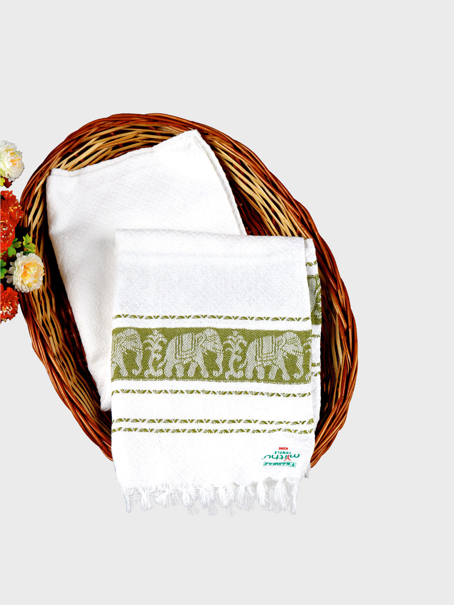 Cotton White Bath Towel Kiwi-Green