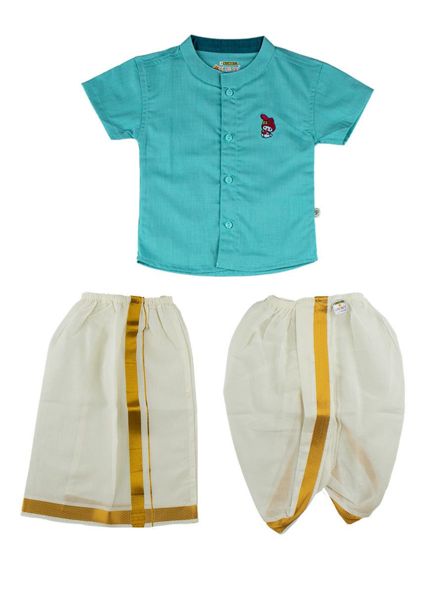 Born Baby Shirt Pant and Panchakacham Set Sky Blue
