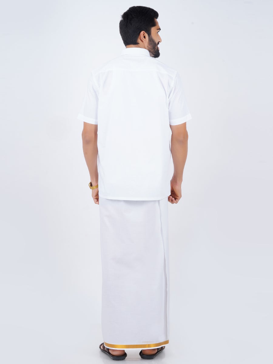 Mens Formal White Shirt with 1/2'' Gold Jari Dhoti Combo-Back view