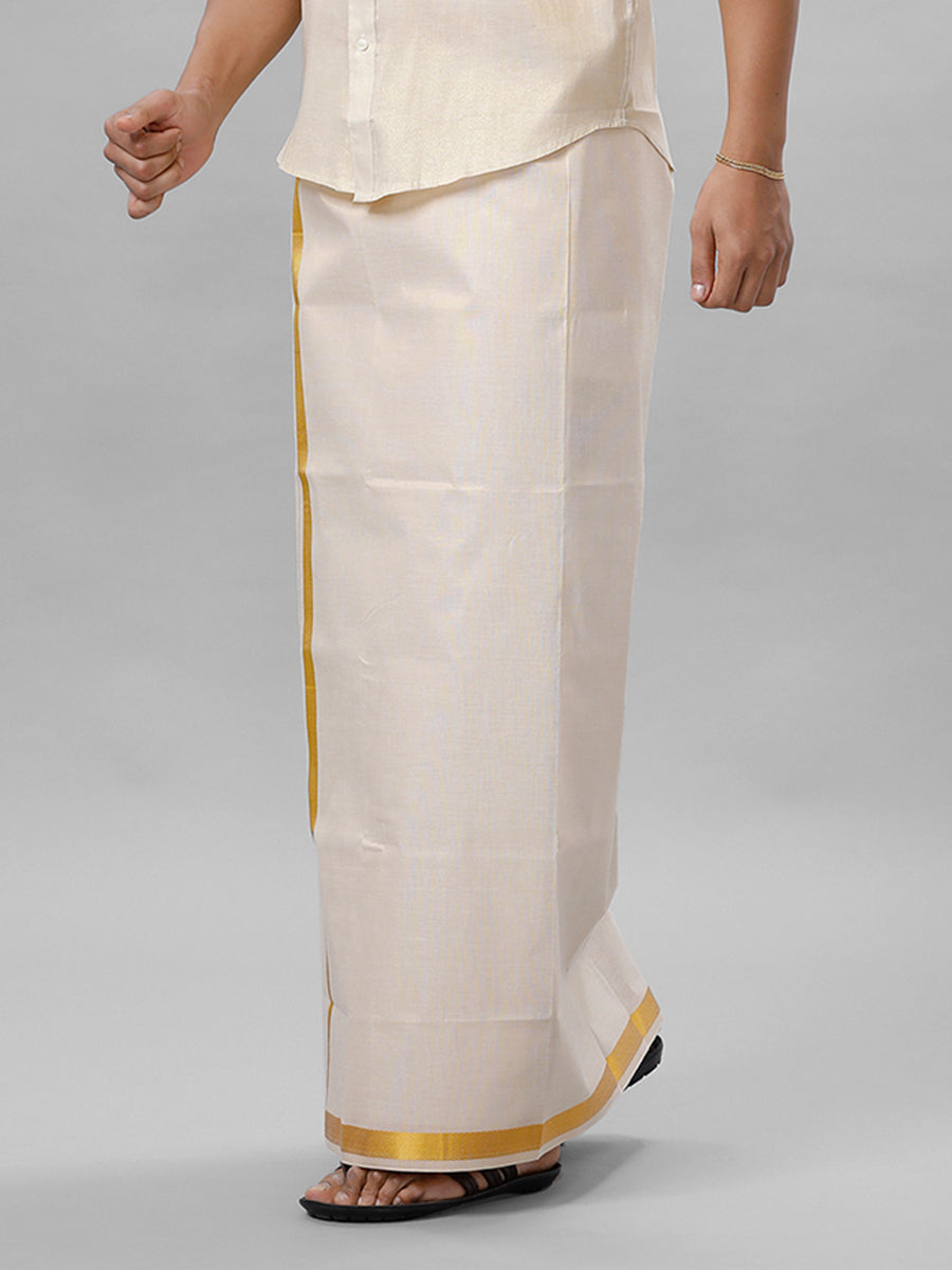 Mens Single Gold Tissue Dhoti with Jari 1" Extreme Gold-Side view