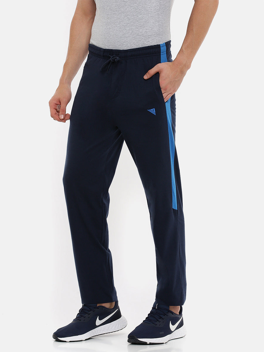 Super Combed Cotton Side Sew Panel Smart Fit Trackpants Navy-Side view
