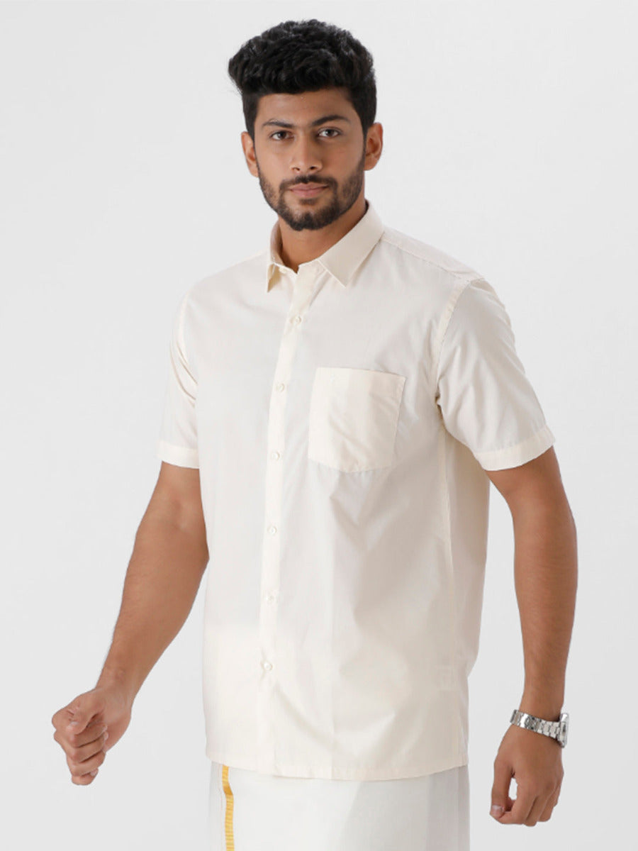 Mens Cotton Cream Shirt Half Sleeves Kalyan Cotton-Side view