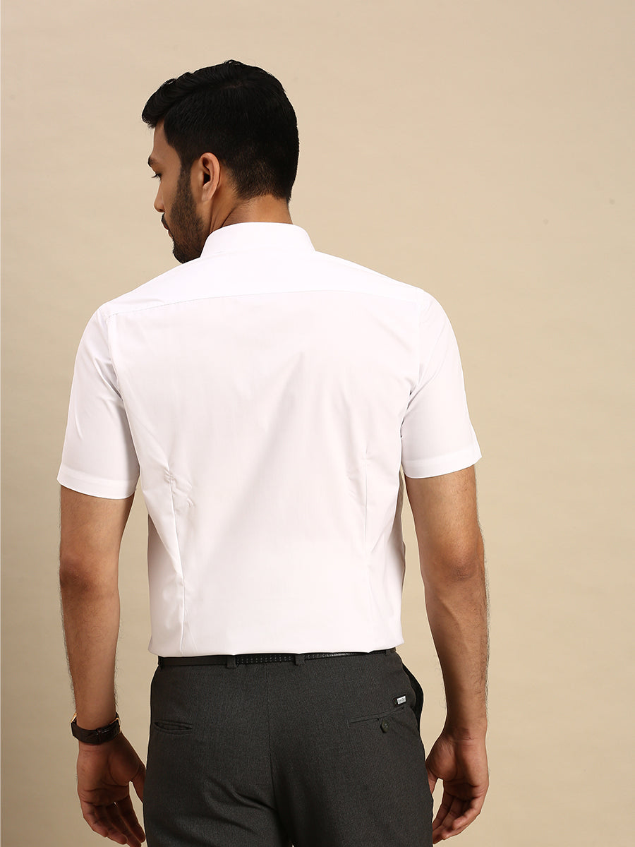 Mens Cotton White Uth Fit Half Sleeves Shirt-Back view