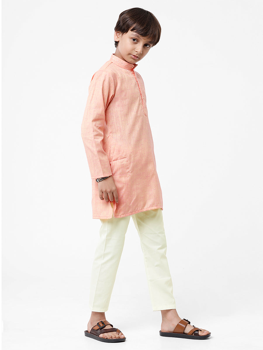 Boys Best Kurta Pyjama Set Pink-Side view