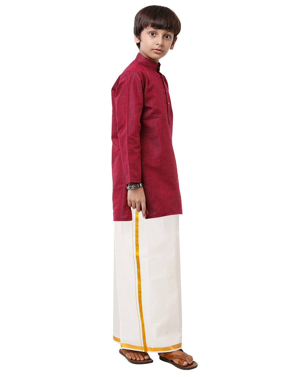 Boys Fantastic Kurta & White Dhoti Set Maroon FS7-Side view