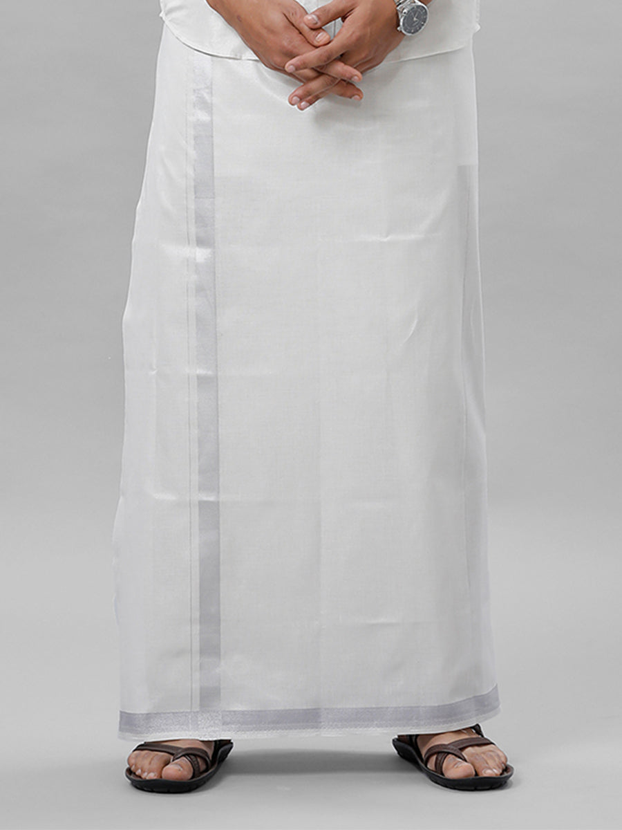 Mens Readymade Tissue Single Dhoti with Jari Border Viceroy Silver