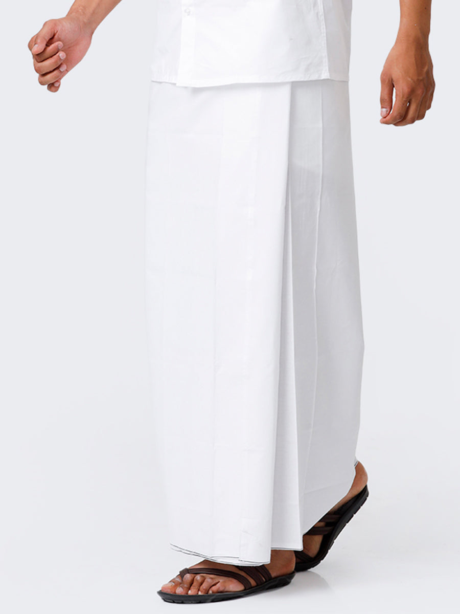 Mens Stitched 100% Cotton Single White Prayer Dhoti Al Madinaa-Side view