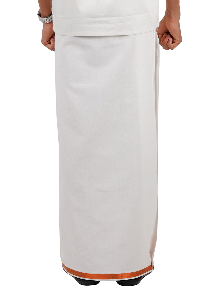 Mens Single White Dhoti with  3/4" Copper Jari-Back view