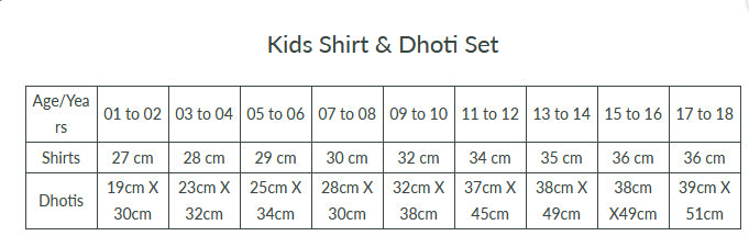 Boys Matching Dhoti & Shirt Combo Blue C11-Size chart