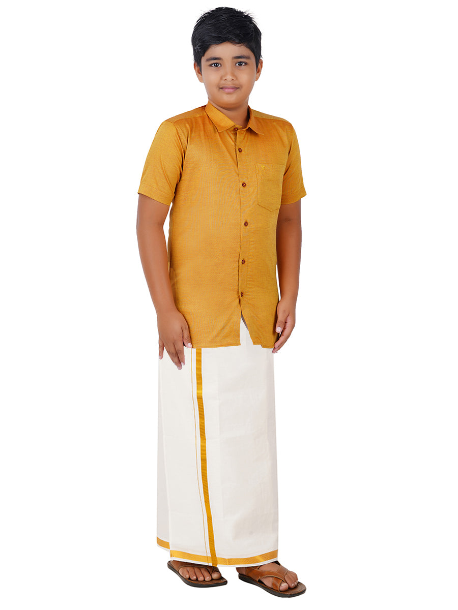 Boys Giza Cotton Shirt & White Dhoti Set Golden GL7