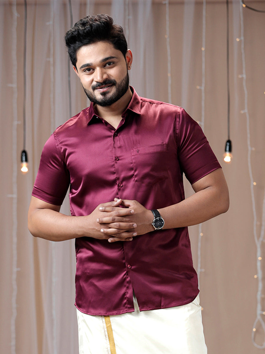 Mens Party Wear Purple Half Sleeves Colour Shirt PSS7
