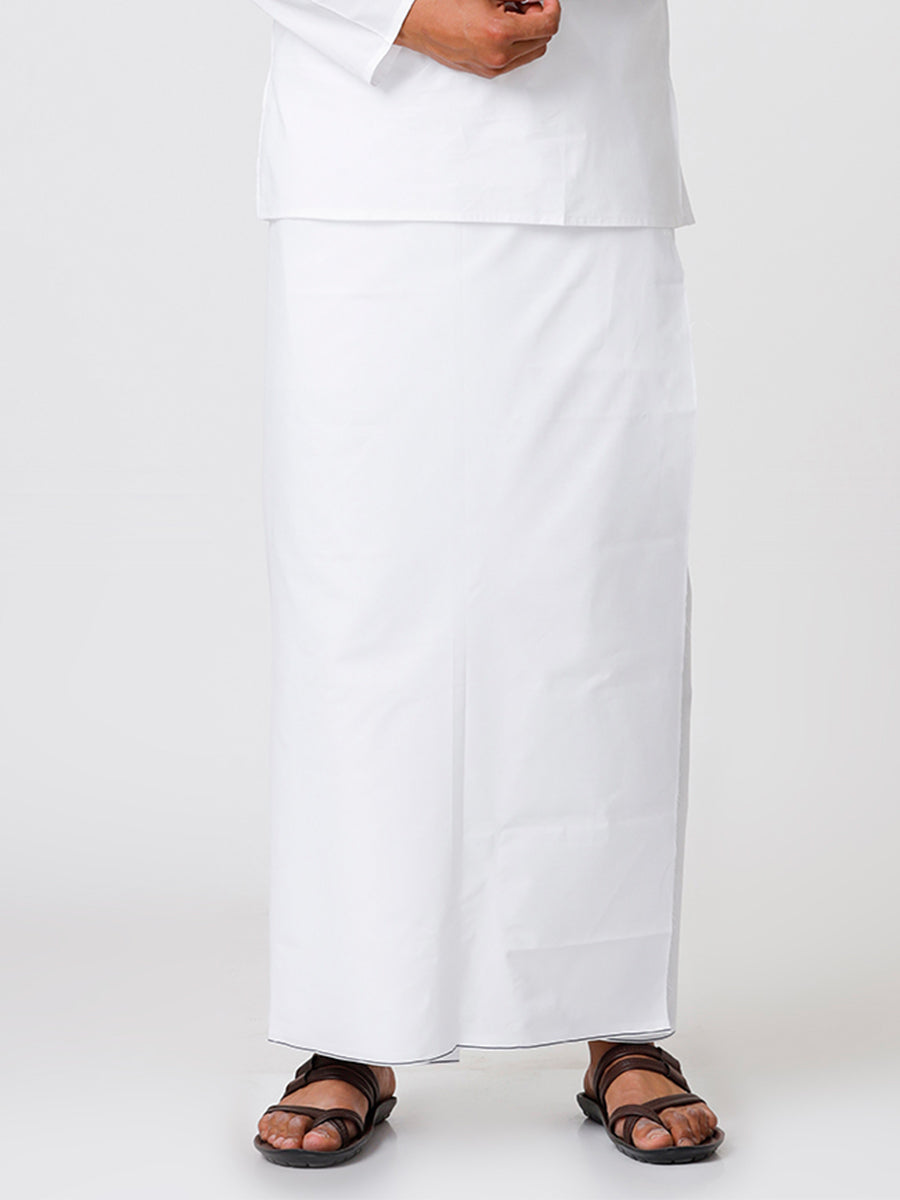 Men Cotton Blend Single Layer Prayer Dhoti with Assorted Border Alameen