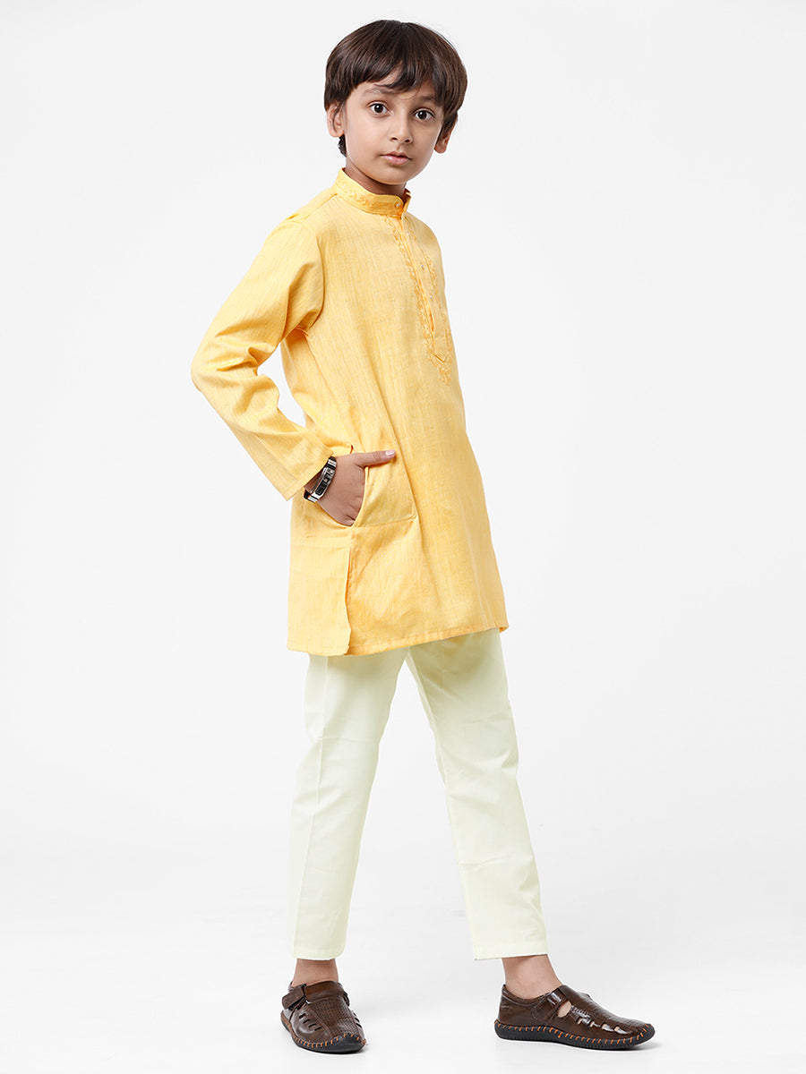 Boys Best Kurta Pyjama Set Yellow-Side view