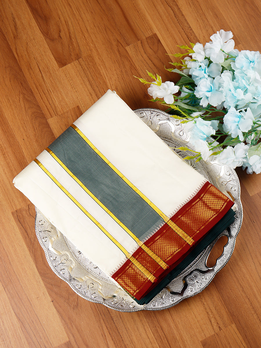 Mens Pure Silk 7K Mayilkhan Panchakacham & Towel 9+5 Thirukalyan-View two