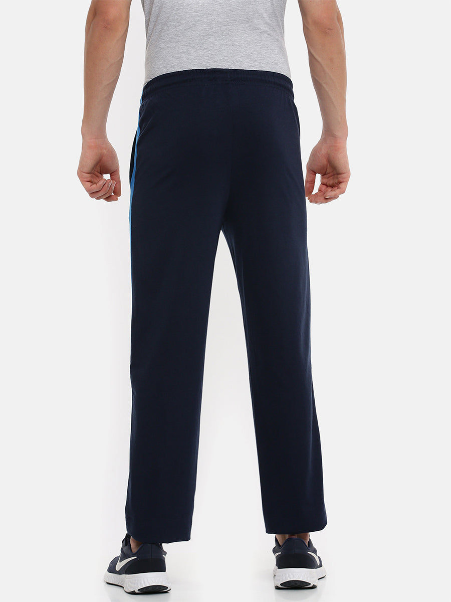 Super Combed Cotton Side Sew Panel Smart Fit Trackpants Navy-Back view