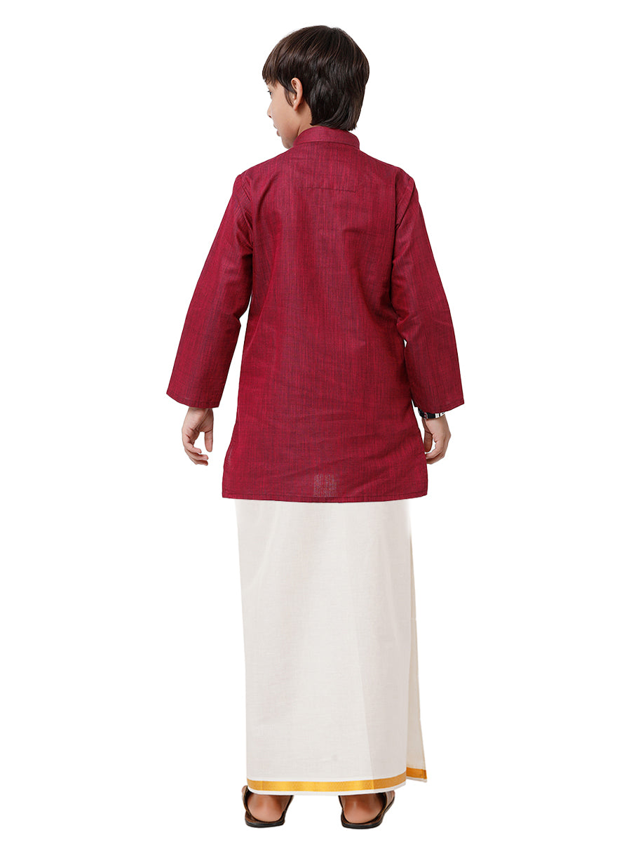Boys Fantastic Kurta & White Dhoti Set Maroon FS7-Back view