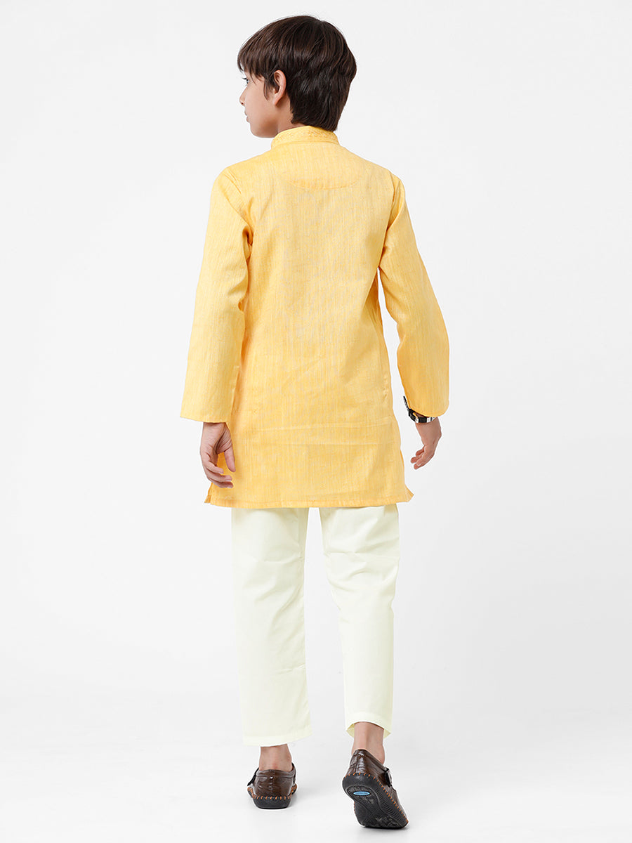 Boys Best Kurta Pyjama Set Yellow-Back view