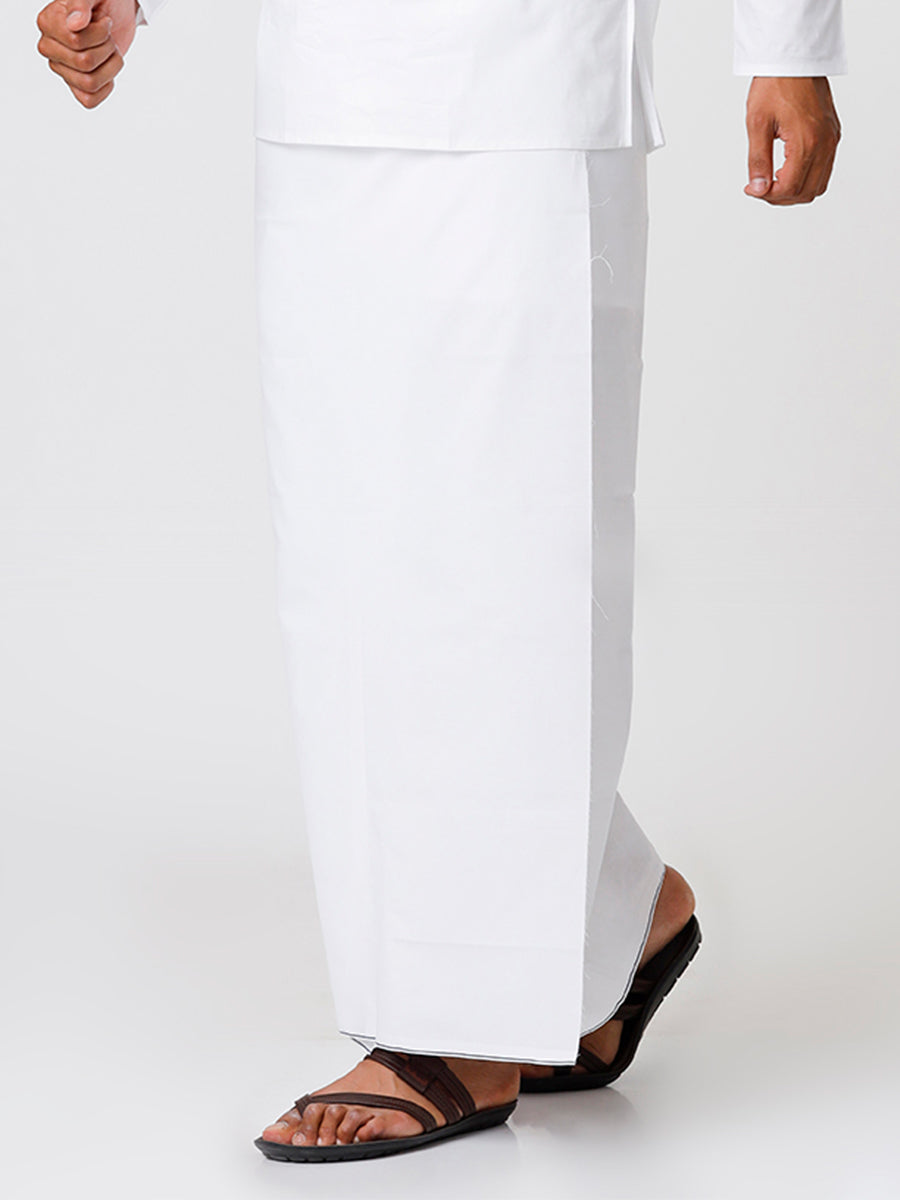 Men Cotton Blend Single Layer Prayer Dhoti with Assorted Border Alameen