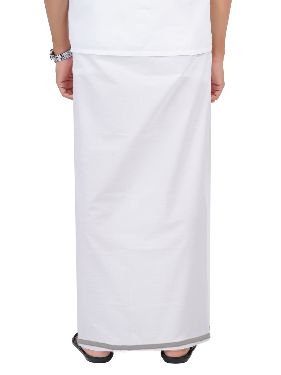 Mens Double Dhoti White with Fancy Border Garland 408J-Back view