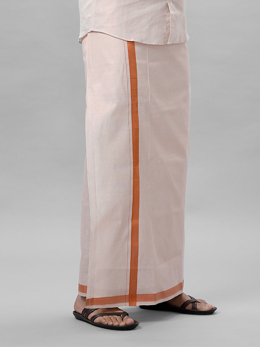Mens Readymade Tissue Single Dhoti with Jari Border Viceroy Copper-Side view