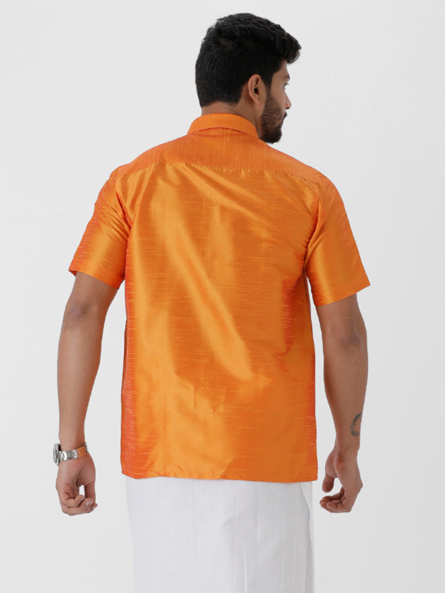 Mens Solid Fancy Half Sleeves Shirt Orange-Back view