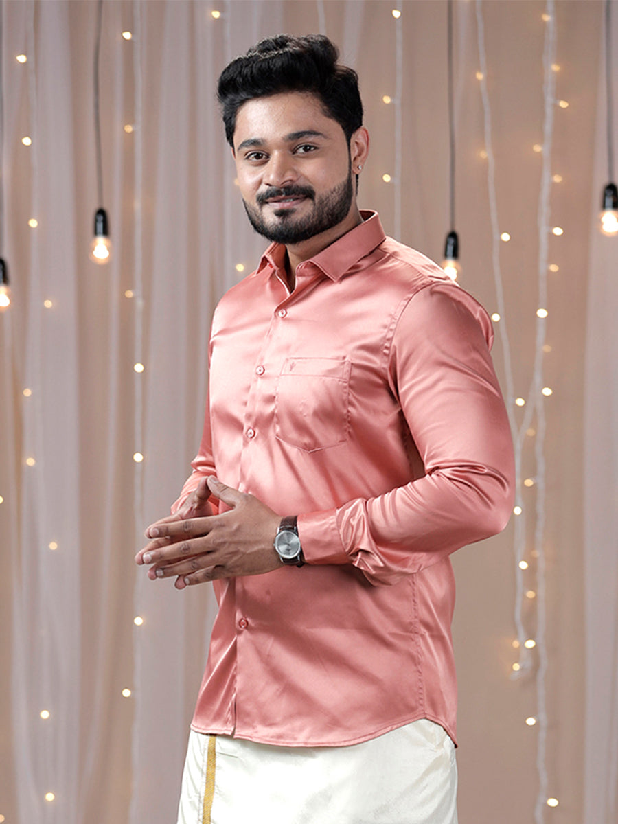 Mens Party Wear Dark Peach Full Sleeves Colour Shirt PSS3-Side view