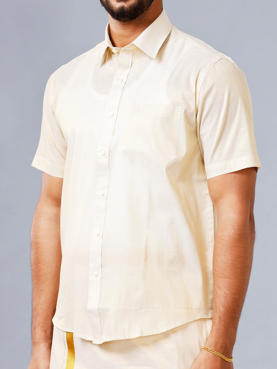 Mens Tissue Half Sleeve Shirt with 1 1/2 " Jari Dhoti Set Sankalpam-Side view