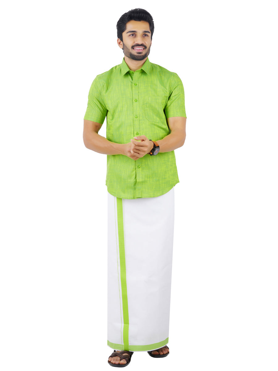 Mens Matching Border Dhoti & Shirt Set Half Green C82