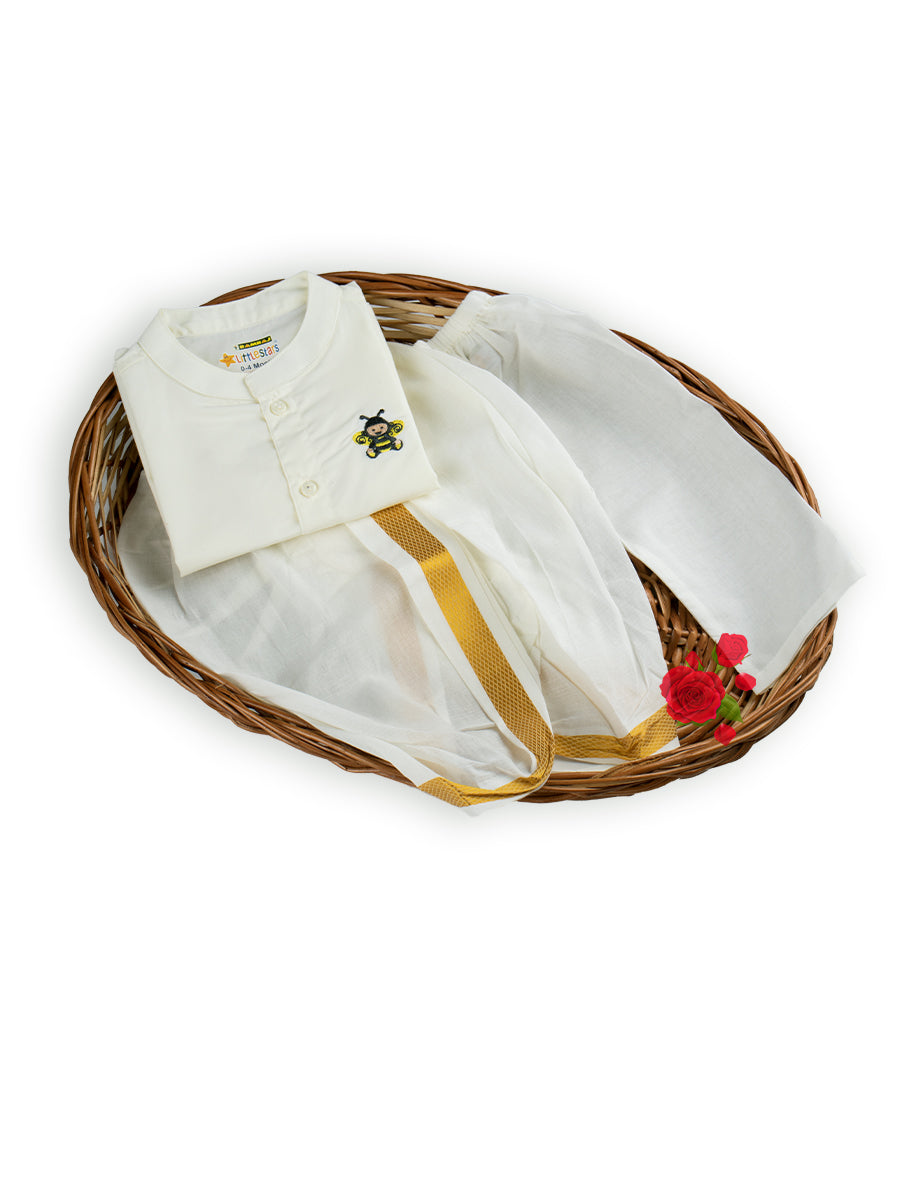 Newborn Baby Traditional Set Soft Silk Cream-Full view