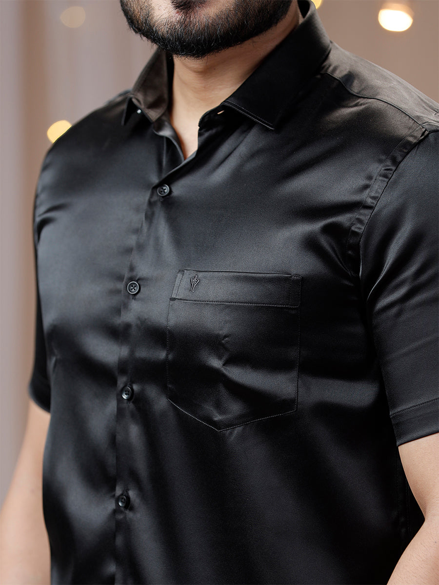 Mens Party Wear Black Half Sleeves Colour Shirt PSS5-Zoom view