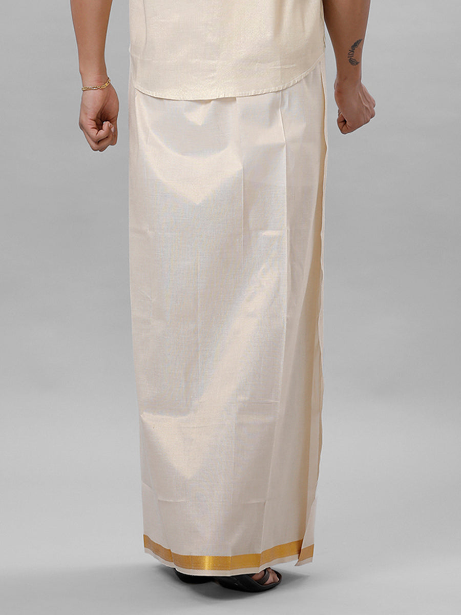 Mens Single Gold Tissue Dhoti with Jari 1" Extreme Gold-Back view