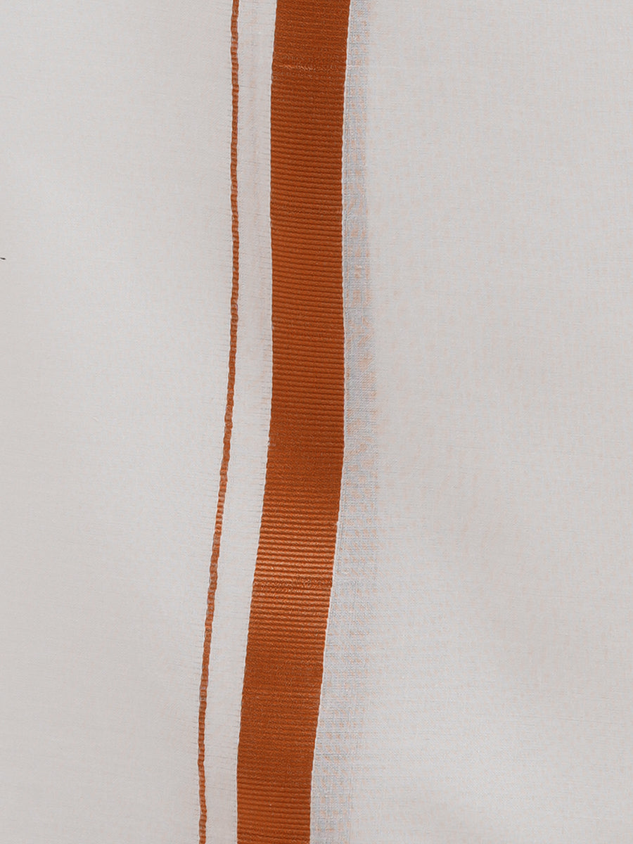Mens White Double Dhoti with  3/4" Copper Jari-Zoom view