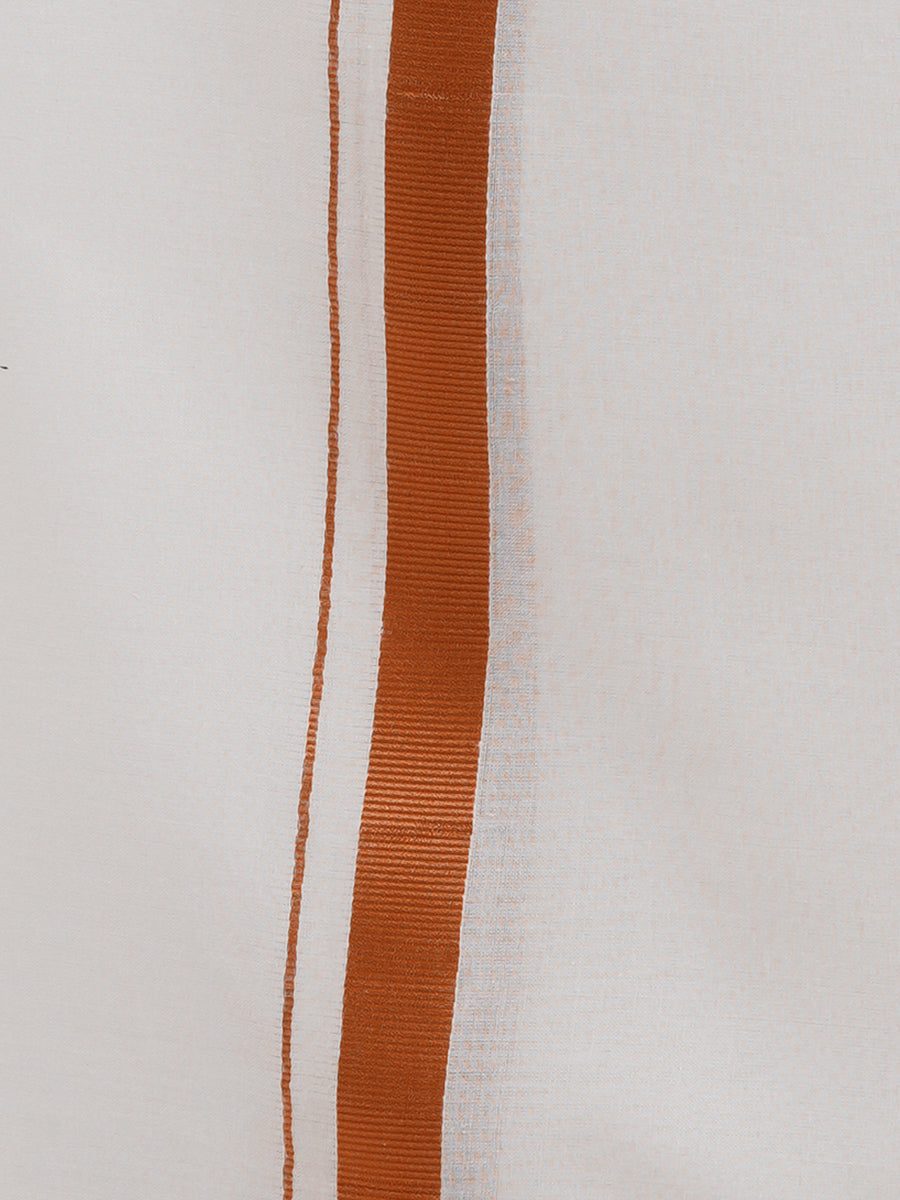 Mens Single White Dhoti with  3/4" Copper Jari-Zoom view