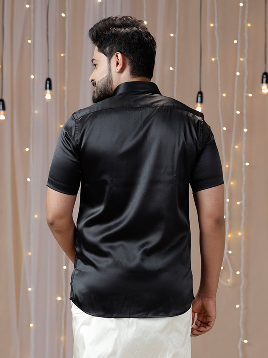 Mens Party Wear Black Half Sleeves Colour Shirt PSS5-Back view