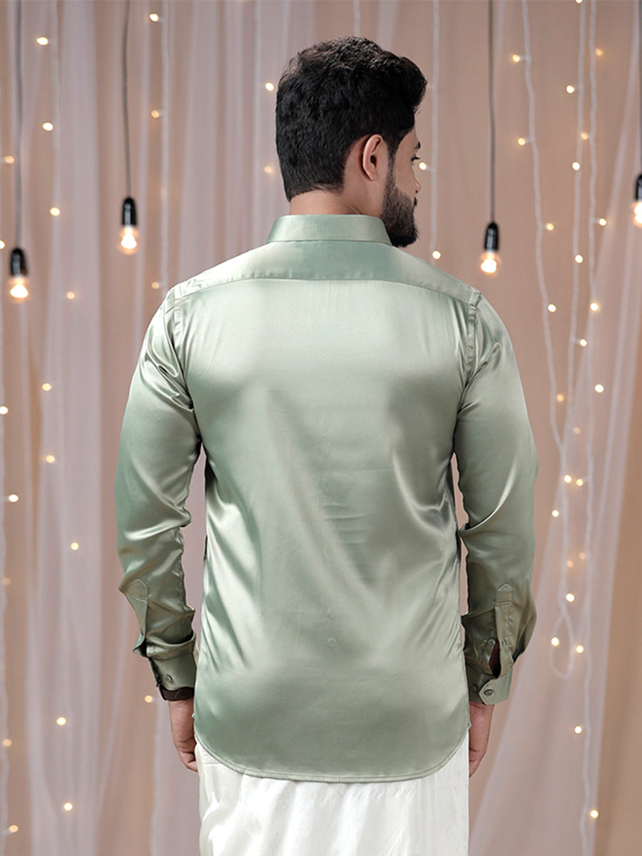 Mens Party Wear Olive Green Full Sleeves Colour Shirt PSS1-Back view