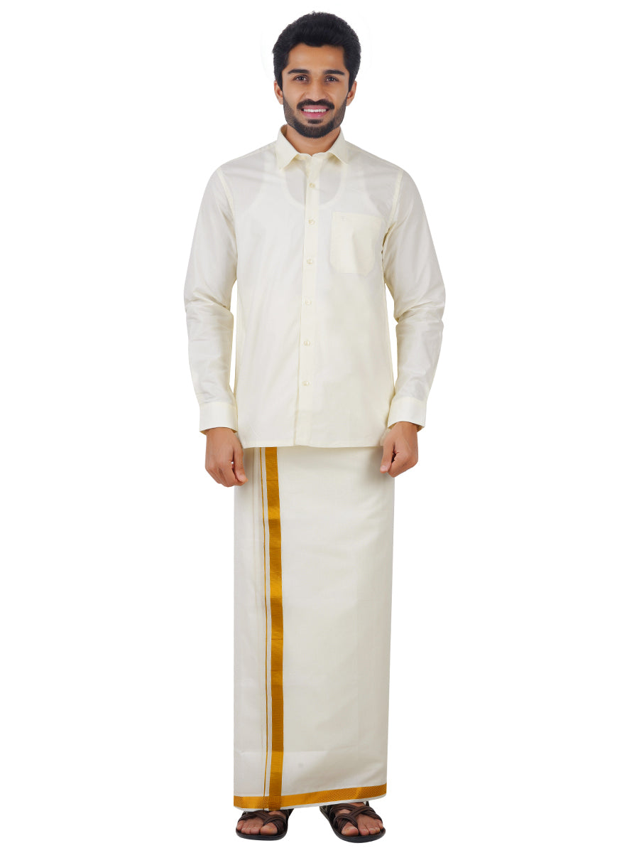 Mens Cotton Cream Shirt Full Sleeves Chiranjeevi-Full view