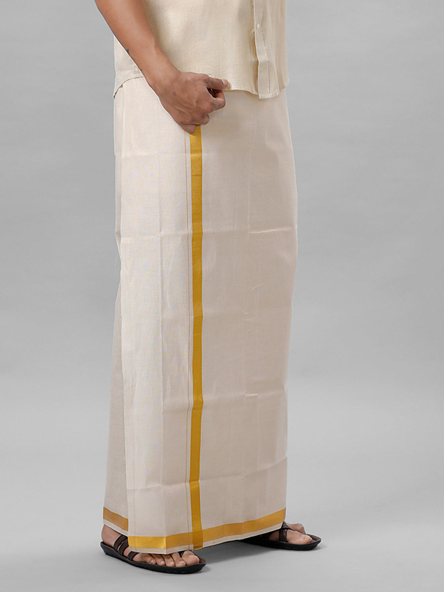 Mens Single Gold Tissue Dhoti with Jari 1" Extreme Gold-Front view