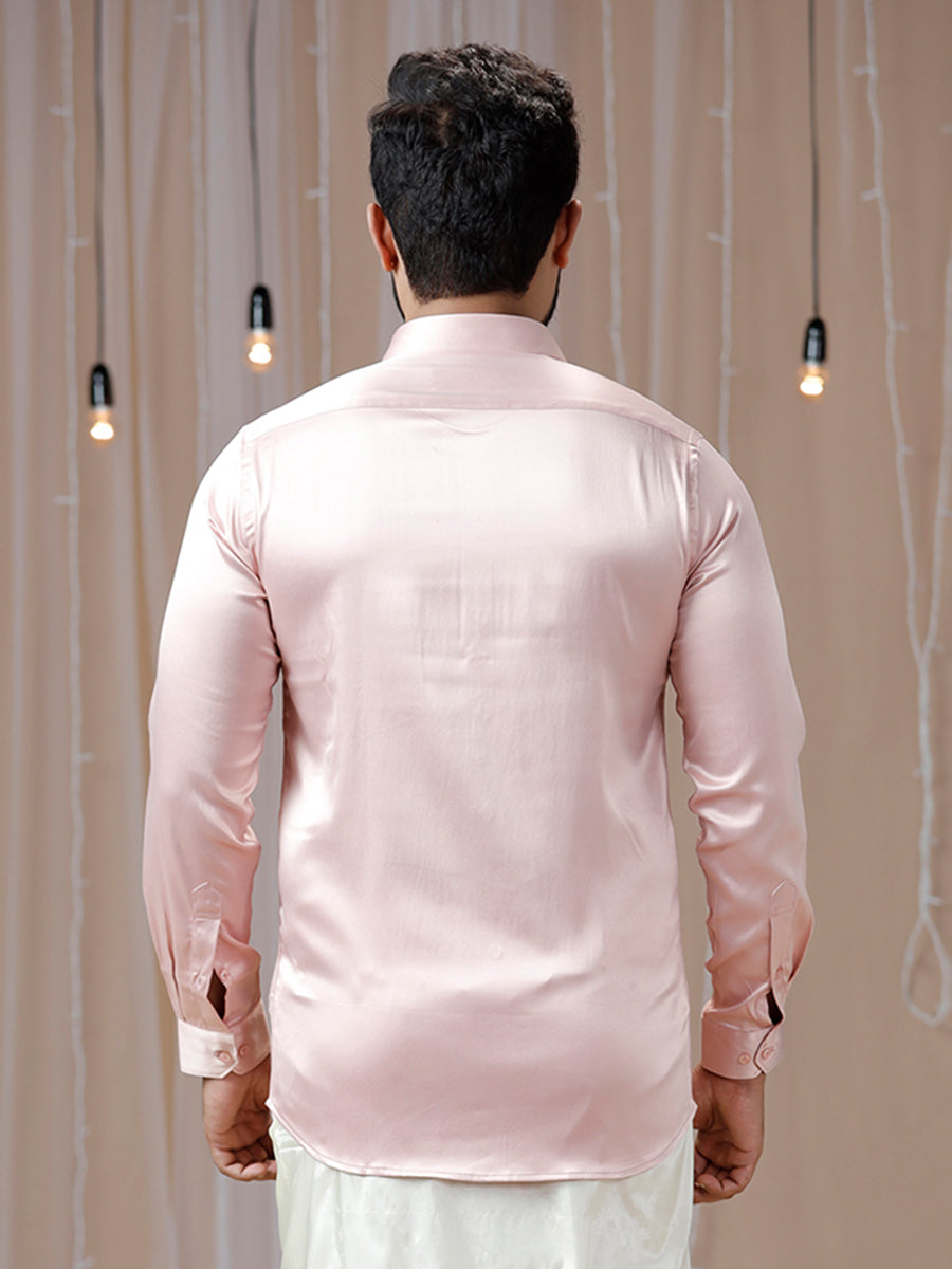 Mens Party Wear Pink Full Sleeves Colour Shirt PSS9-Back view