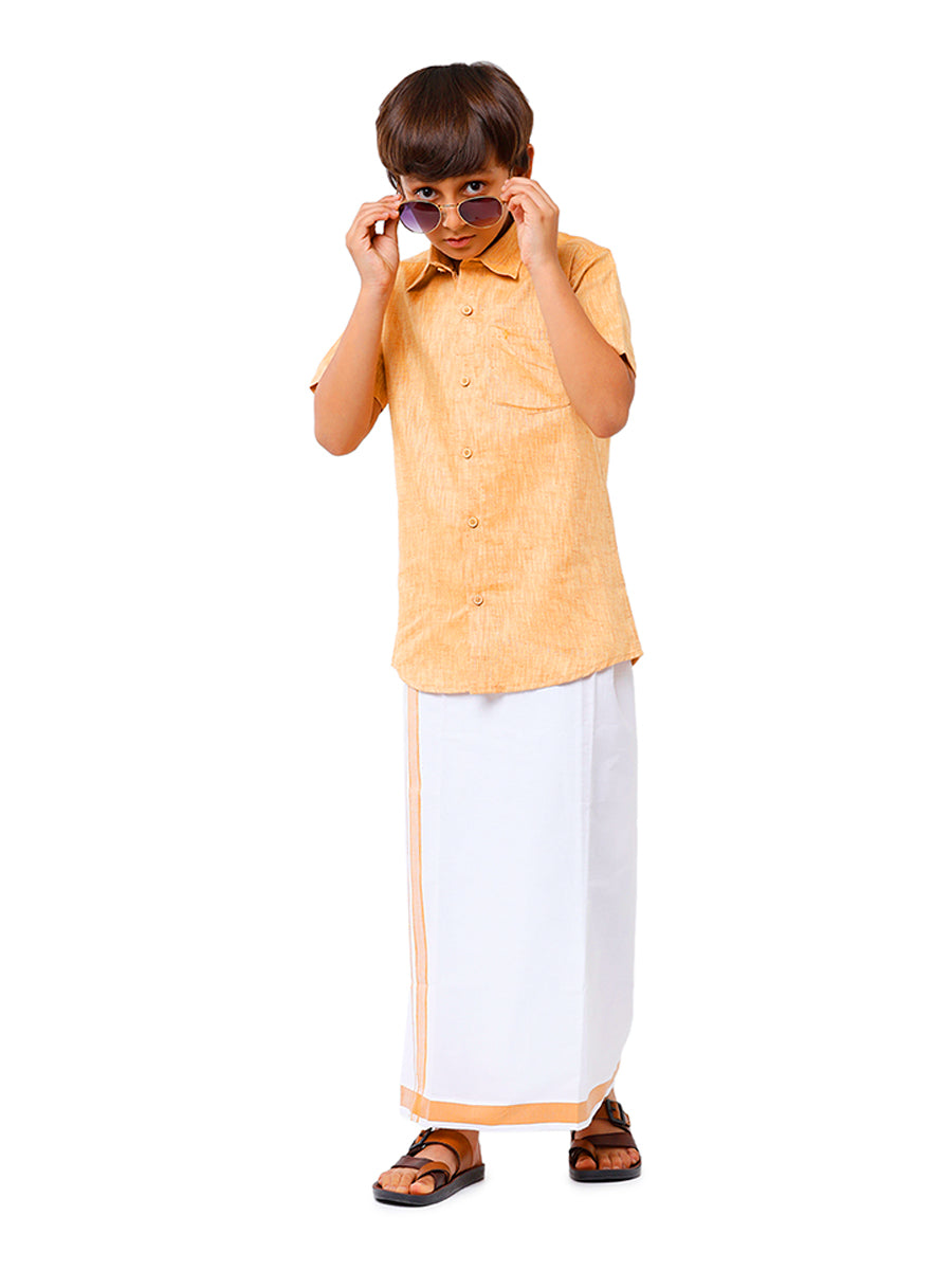 Boys Matching Dhoti & Shirt Combo Mustard C1-Front view