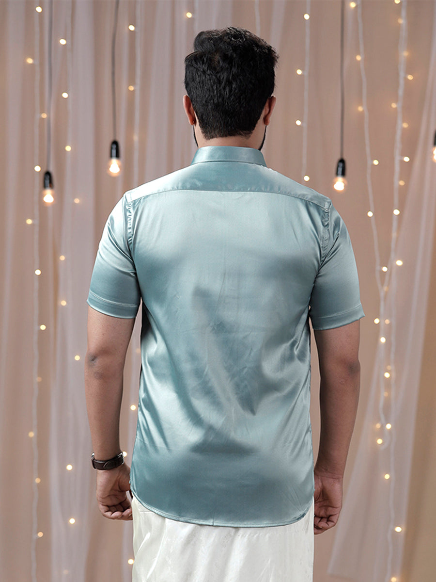 Mens Party Wear Grayish Green Half Sleeves Colour Shirt PSS8-Back view