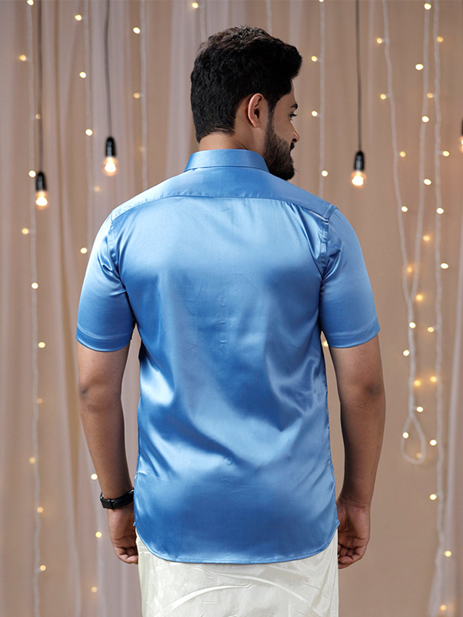 Mens Party Wear Sky Blue Half Sleeves Colour Shirt PSS6-Back view