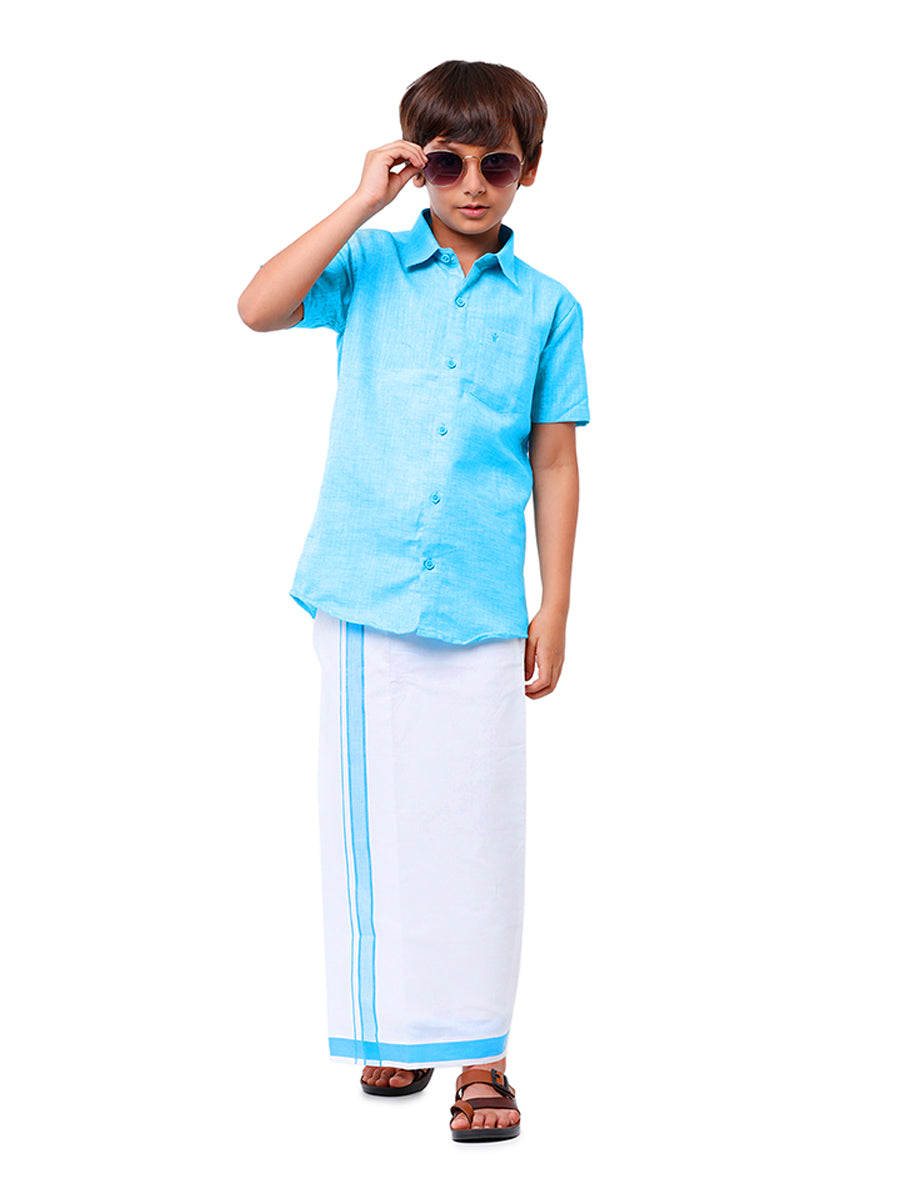 Boys Matching Dhoti & Shirt Combo Blue C11