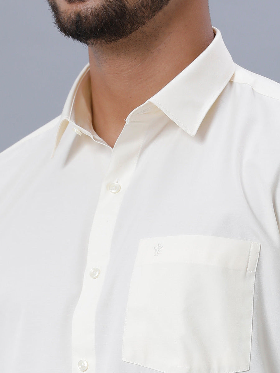 Mens Cream Full Sleeves Shirt 1/2" Gold Jari Double Dhoti+Towel+Belt Combo-Zoom view
