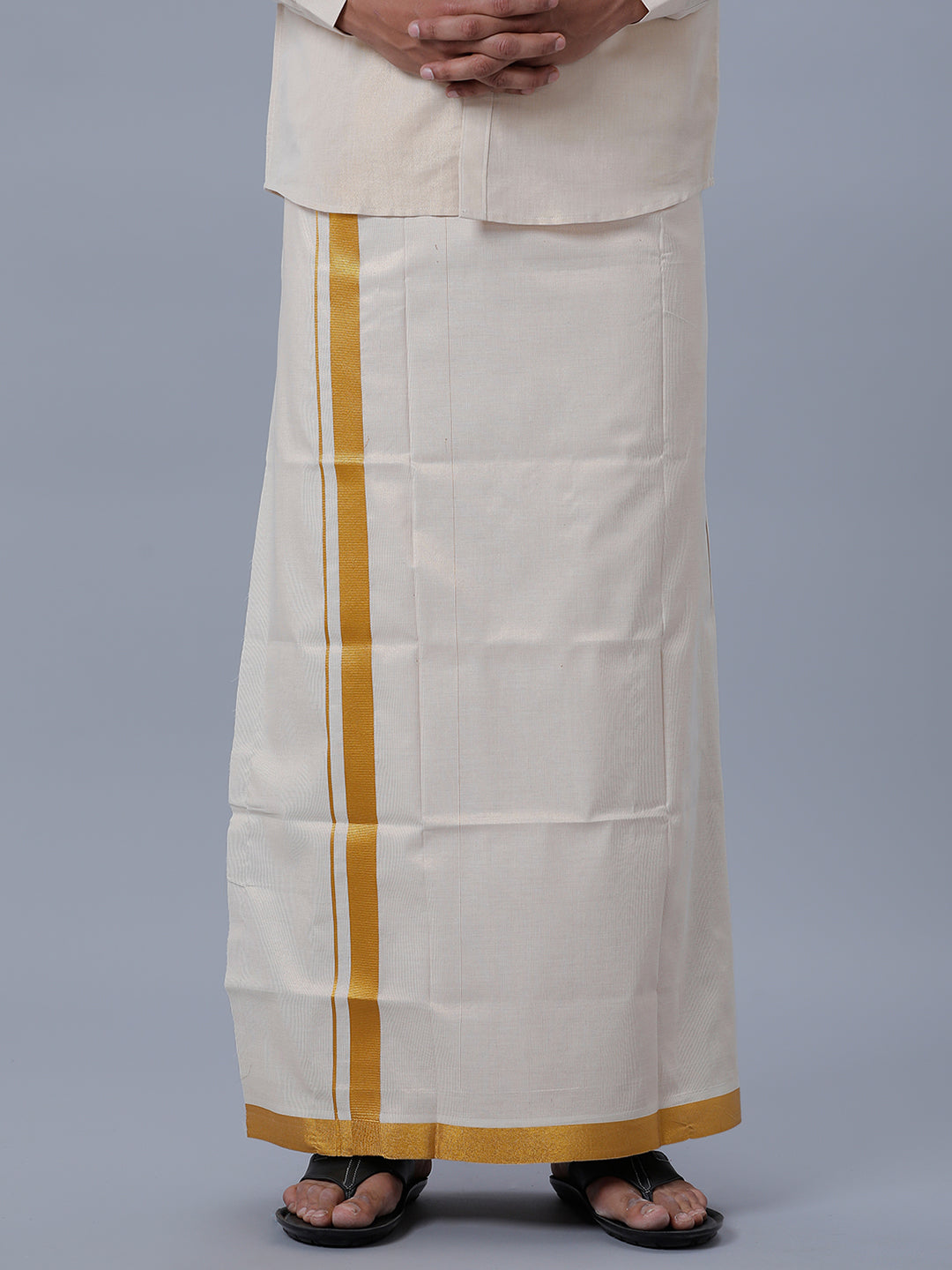 Mens Cotton Single Gold Colour with Jari Border Dhoti Primacy Gold